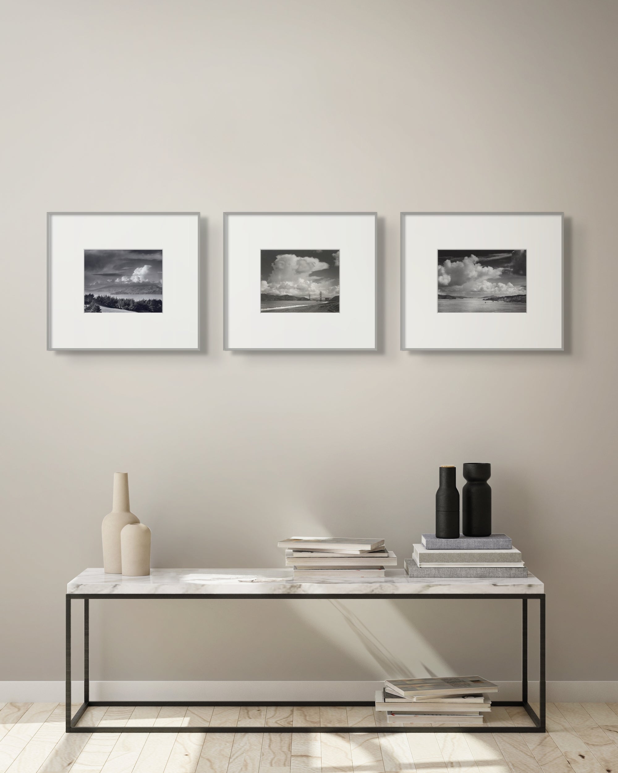 **New** The Golden Gate Series Shop Ansel Adams Gallery Standard Framed Set 8x10" 8x10" 8x10" German Silver Metal