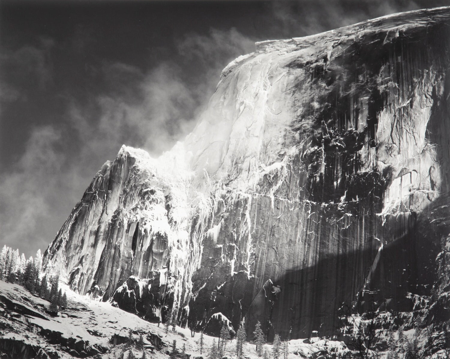 Half Dome, Blowing Snow, Yosemite explore photographs The Ansel Adams Gallery 